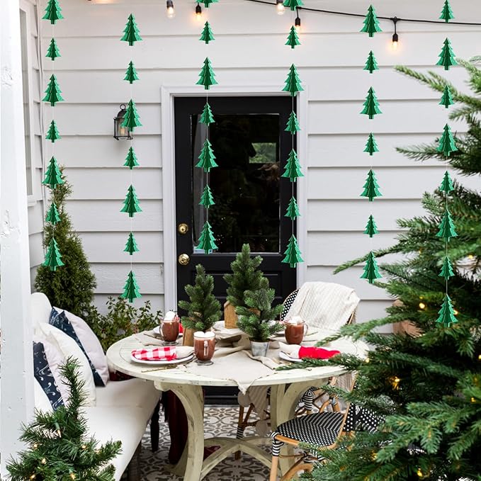 Green Christmas-Tree Party-Decorations Plant Garland - 25 Ft Hanging Woodland Theme Paper Streamers Banner,Nature Birthday Wedding Baby Bridal Shower Forest Decor Graduation Ouruola