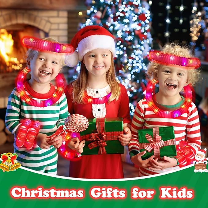 24 PCS Red Glow Sticks Party Favors for Kids, Christmas LED Light Up Necklaces Bracelets Accessories for Toddlers, Glow New Year Eve Party Supplies Birthday Dance Camping Decorations for Boys Girls