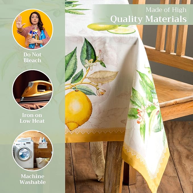 Maison d' Hermine Table Cloth Rectangle Table 100% Cotton 70 x 120 Inches Tablecloth Reusable Decorative for Dining Room, Farmhouse, Home, Party, Festive & Wedding Spring Summer - Limoncello