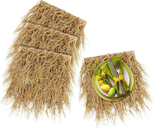 XLX TURF Fake Hay Straw Table Placemats, Artificial Thatch Table Centerpiece Decor Tiki Western Mexican Jungle Tropical Birthday Party Event, DIY Crafts, 13x13 Inch