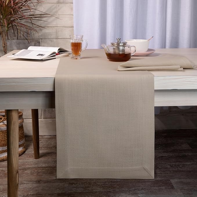 D'Moksha Homes Natural Table Runner 14 x 72 Inch - Faux Linen Table Runner 72 Inches Long - Wrinkle Resistant, Machine Washable for Fall, Thanksgiving, Christmas, Holiday - 100% Recycled Fabric