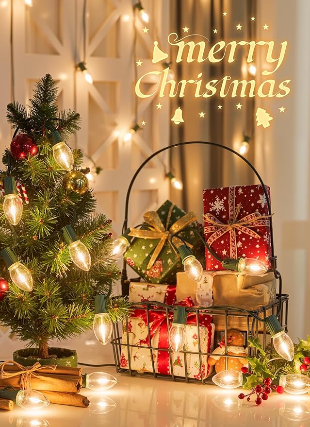 Vintage C9 LED Christmas Lights Outdoor, 150 Ft C9 String Light with 150 Shatterproof Warm White Bulbs, Waterproof Connectable Christmas Tree Lights for Roofline Holiday Garden Party Xmas Decorations