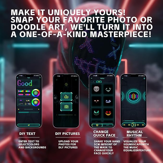LED Mask with APP & Gesture Control - Perfect for Cosplay, Masquerade Balls & Party Costumes for Adult Unisex Mask