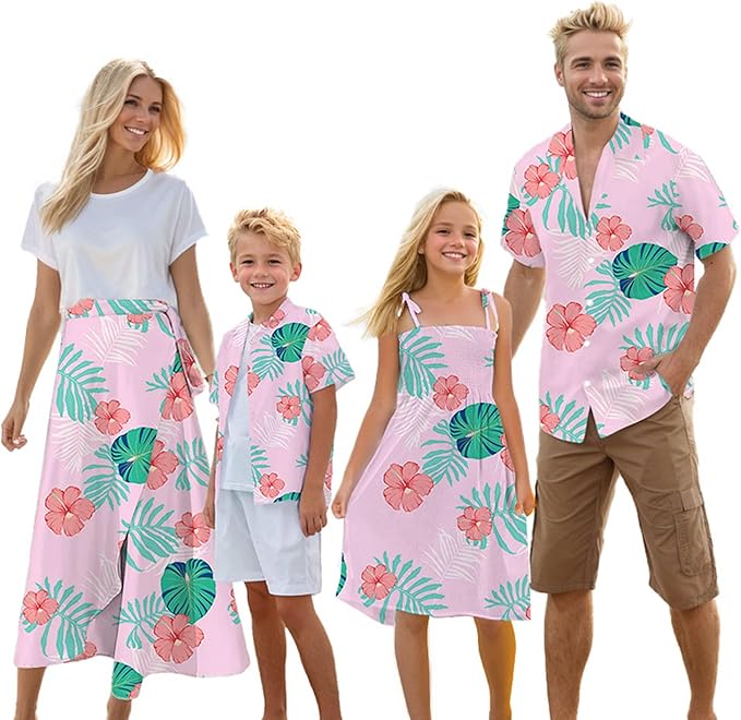 Cromoncent Matching Hawaiian Outfits for Family, Dad and Son Matching Luau Beach Tropical Shirts Mommy Daughter Tropical Sets