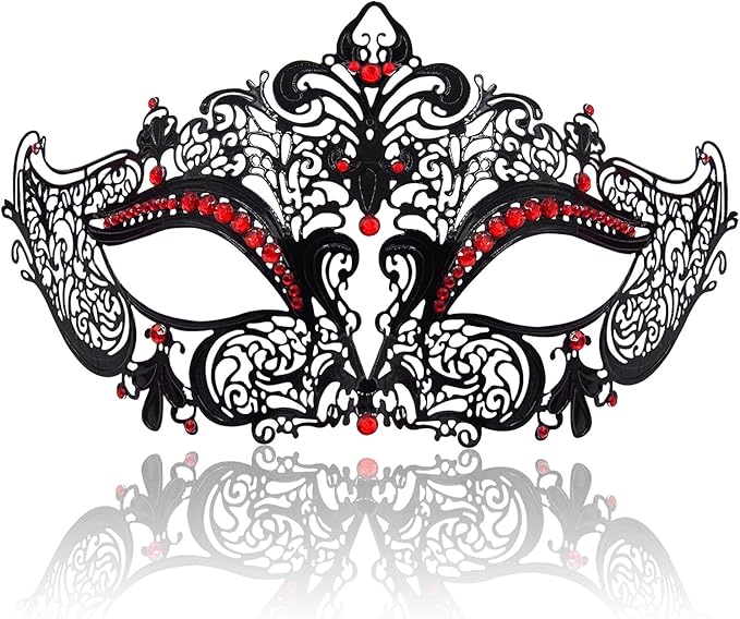 Venetian Masquerade Mask for Women - Ultralight Shiny Metal Rhinestone Party Evening Prom Ball Mask