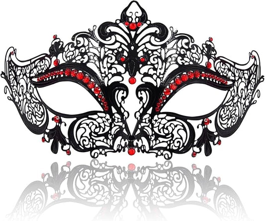Venetian Masquerade Mask for Women - Ultralight Shiny Metal Rhinestone Party Evening Prom Ball Mask