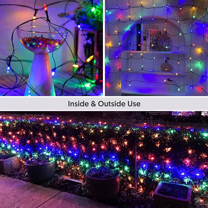120Led Christmas Net Lights Outdoor 5ft x 6ft Connectable, 8 Modes Waterproof Black Wire 29V Plug in Mesh Net Christmas Lights for Garden, Yard, Bushes, Trunk, Xmas Tree Decor (Multicolor)