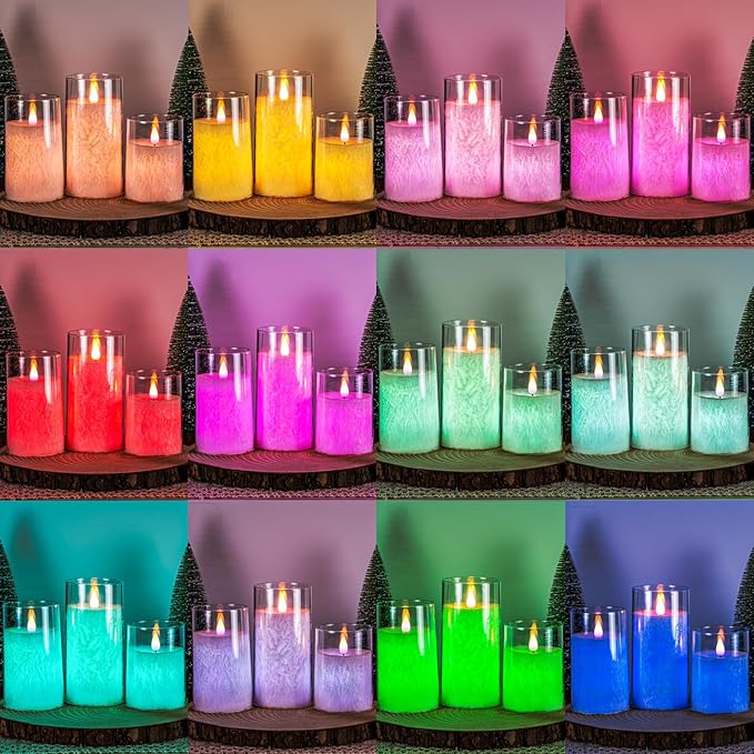Homemory Color Changing Flameless Candles, Battery Operated LED Pillar Candles, Fake Electric Candles with Remote Control and Timers, Set of 3