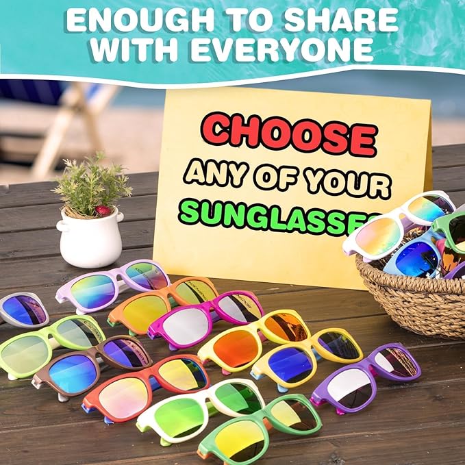 48 Pack Kid Sunglasses Bulk for Luau Party Favors, 16 Colors Neon Sunglasses with UV400 Protection, Gift for Classroom, School Prizes Goody Bag Stuffer, Kid Birthday, Beach, Summer Pool Party Supplies