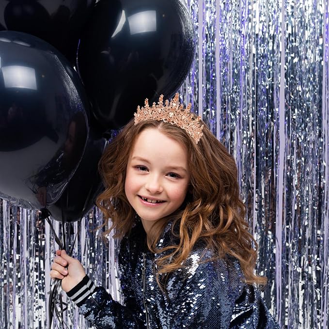 Velscrun Rose Gold Crystal Birthday Tiara Crowns for Women Girls Elegant Princess Crown with Combs Birthday Girl Headband Sash Happy Birth Party Decorations Birth Gift Hair Accessories