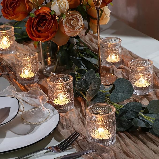 DEVI 24pcs Clear Glass Votive Candle Holders, Vintage Candle Holder for Votives&Tea Lights&Floating Candles, Wedding Decorations for Receptions, Valentine Wedding Centerpieces Table Decoration
