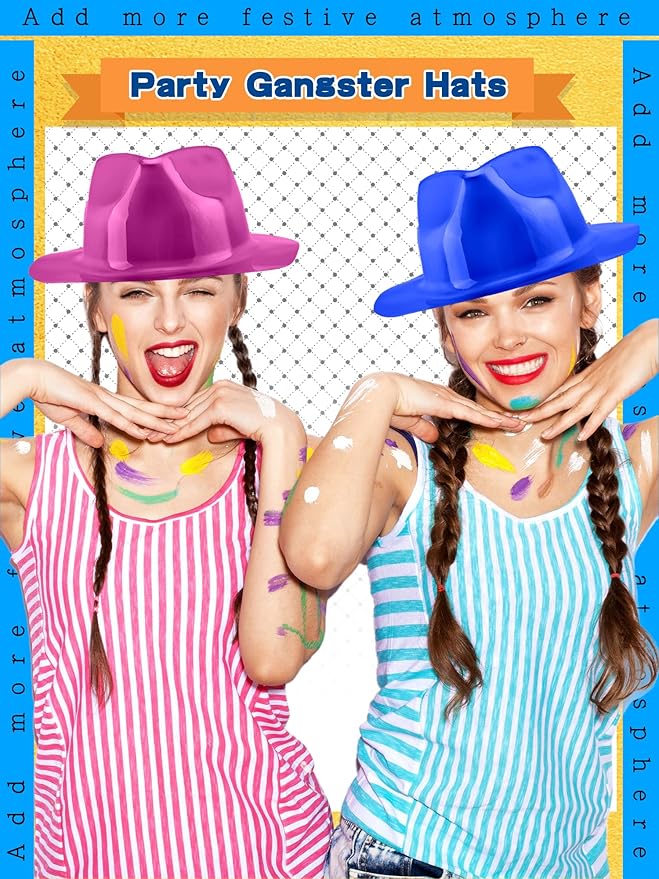 18 Pack Plastic Gangster Hats Colorful Party Hats Metallic Fedora Party Hat for Adult Kids Birthday New Year Celebration Party Supplies, 6 Colors