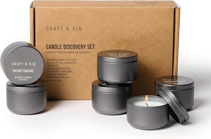 Craft & Kin Scented Votive Candle Gift Set of 6 | Small Luxury Fall Scented Candles Gift Set for Home | Candle Box with Assorted Scents | 15–20 Hour Burn Each
