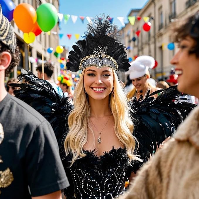 Women's Carnival Feather Headpieces Sequin Headdress for Wedding Masquerade Party Cosplay Feather Headbands