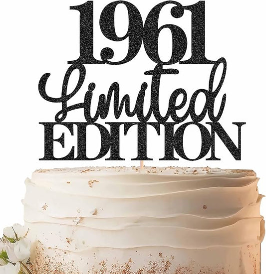 Limited EDITION 1961 Cake Topper - Black Glitter Happy 64th Birthday Party Cake Decoration Supplies, Cheer to 64 Years Cake Bunting Decor for 64th Birthday Party Photo Booth Props