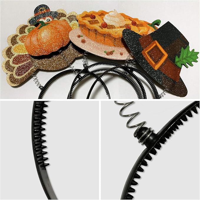 Your Little Lovely 8PCS Thanksgiving Turkey Headband Decorations - Fall Pumpkin Head Boppers Party Favors Accessories Supplies