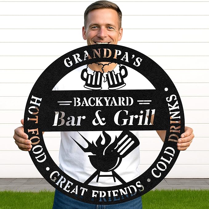 Custom BBQ Grill Metal Sign Personalized Name Wall Art for Outdoor Barbecue Patio Kitchen Backyard Decor Gift for Dad Husband Men Papa Grandpa Father Grilling Enthusiasts Family Lover Funny Gifts 59