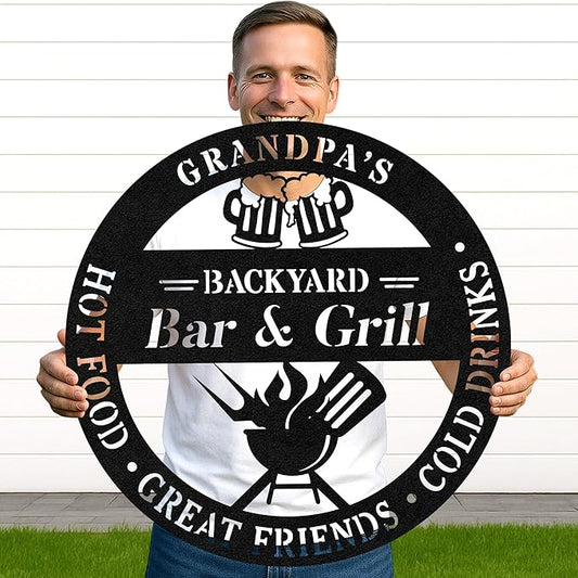 Custom BBQ Grill Metal Sign Personalized Name Wall Art for Outdoor Barbecue Patio Kitchen Backyard Decor Gift for Dad Husband Men Papa Grandpa Father Grilling Enthusiasts Family Lover Funny Gifts 59