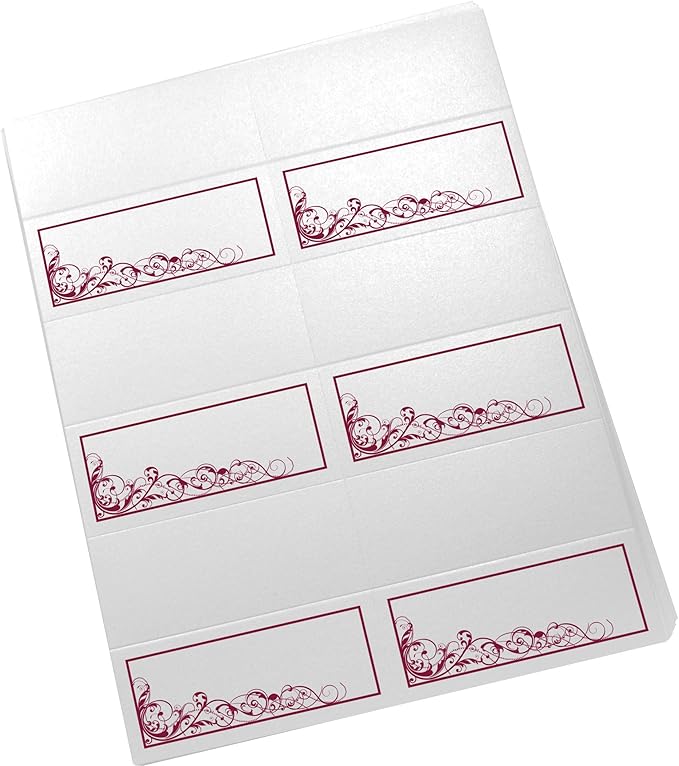 Scribble Vintage Swirl Printable Place Cards, Burgundy (Choose Color), Set of 150 (25 Sheets), Laser & Inkjet Printers - Wedding, Party, Dinner, and Special Events