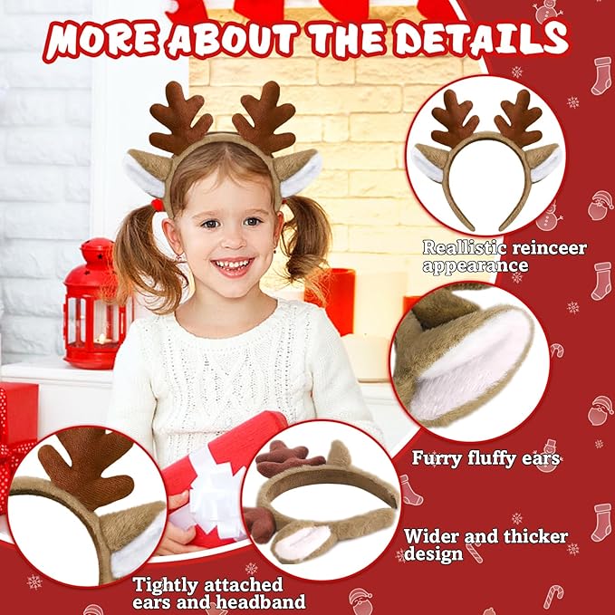 Reindeer Antlers Headband - Cute Deer Antlers for Xmas Party Favors