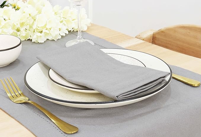 PurpleEssences Set of 6 Cloth Dinner Napkins 100% Cotton 18x18 Inch - Soft Durable Washable - Ideal for Farmhouse Party Christmas Holiday Winter - Perfect Everyday Use Table Linen - Ash Grey