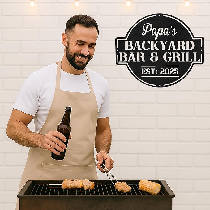 Custom BBQ Grill Metal Sign Personalized Name Wall Art for Outdoor Barbecue Patio Kitchen Backyard Decor Gift for Dad Husband Men Papa Grandpa Father Grilling Enthusiasts Family Lover Funny Gifts 60
