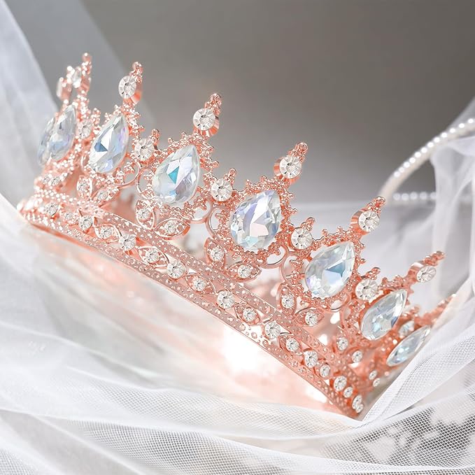 Gold Crown for Women Crystal Tiara and Queen Crown for Girl Wedding Headband for Bride Hair Accessories for Costume Birthday Party Cake Decoration Prom