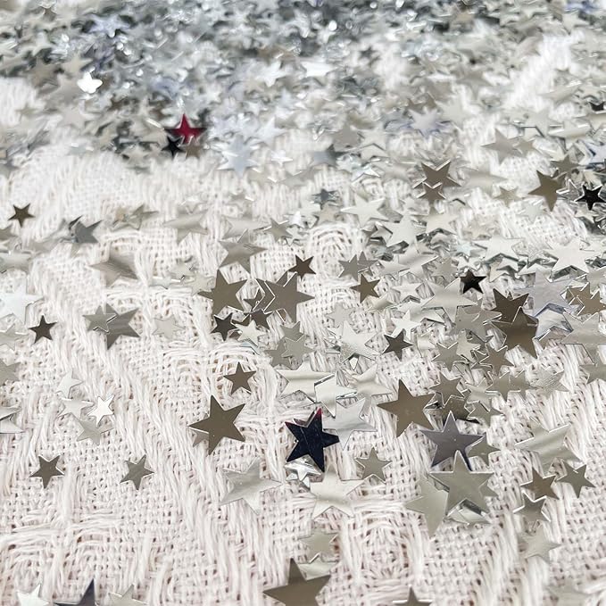 60g Star Confetti Glitter Star Table Confetti, Metallic Foil Star Glitter, Table Decorations for Party Wedding birthday graduation Decorations(Silver Set, 10mm and 6mm)
