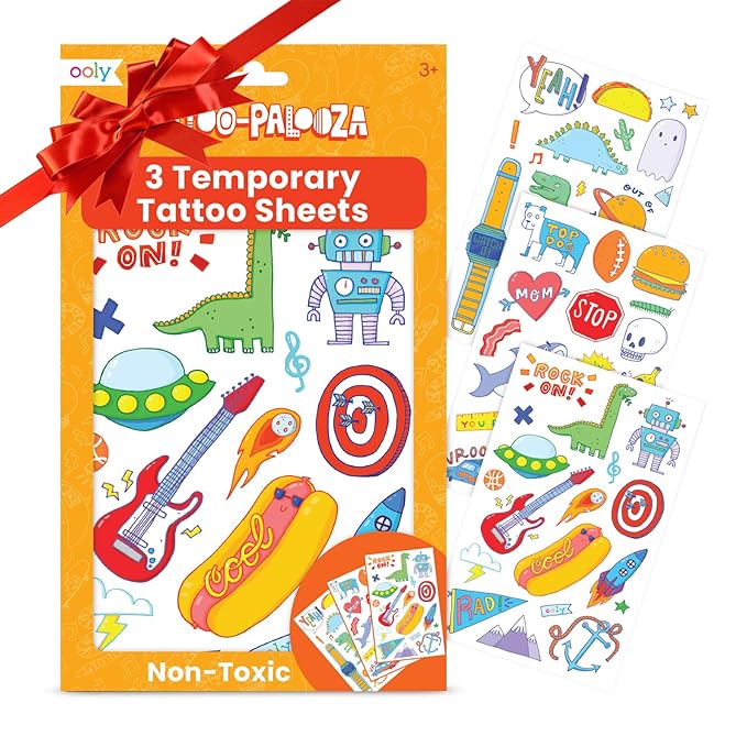 Ooly 50 Temporary Tattoos For Kids, Safe & Non-Toxic Temporary Tattoo, Party Favors Gifts for Kids, Great Goodie Bag Stuffers & Fun Birthday Decorations - Awesome Doodles