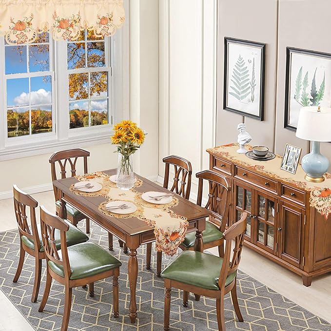 Simhomsen Thanksgiving Harvest Pumpkins Round Doily Placemats for Autumn Or Fall Decorations, Embroidery (15 Inch Round Doily Set of 4)