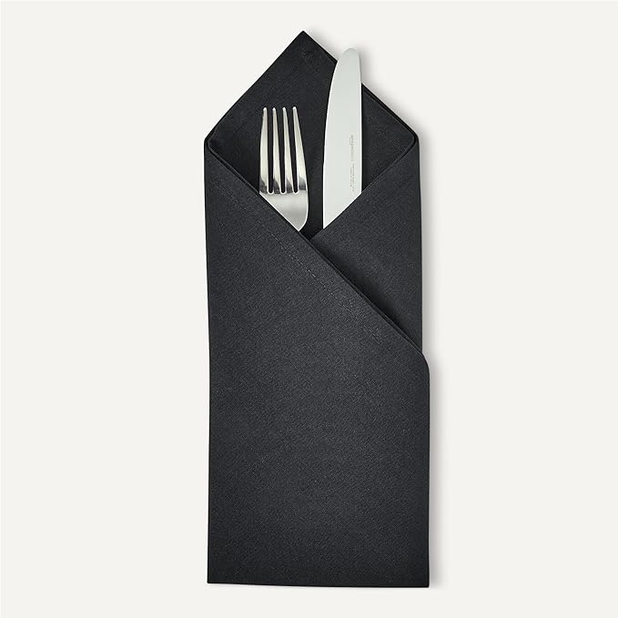 Amazon Basics Reusable Stain and Wrinkle Resistant Cloth Napkins, 12 Pack, 17 x 17 inches, Black