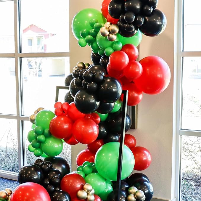 Red Green and Brown Balloons,12 Inch Red Green Brown and Black Balloons with Confetti Balloon for Boy Video Game Jungle Safari Baby Shower Woodland Hunting Army Party Decorations