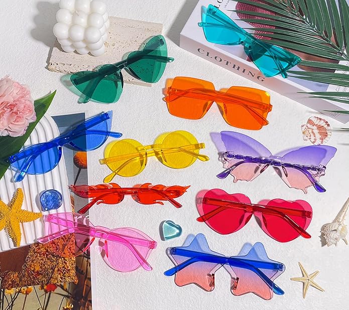 40 Mixed Style Rimless Sunglasses Retro Colored Party Glasses Funny Rimless Pool Bachelor Costume Accessories