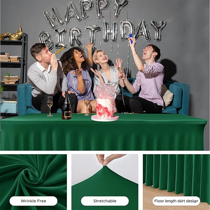 HolidayIdeas 2 Pack Hunter Green Spandex Tablecloth for 4 Foot Table, Fitted Stretch Cover for Christmas Party Decorations
