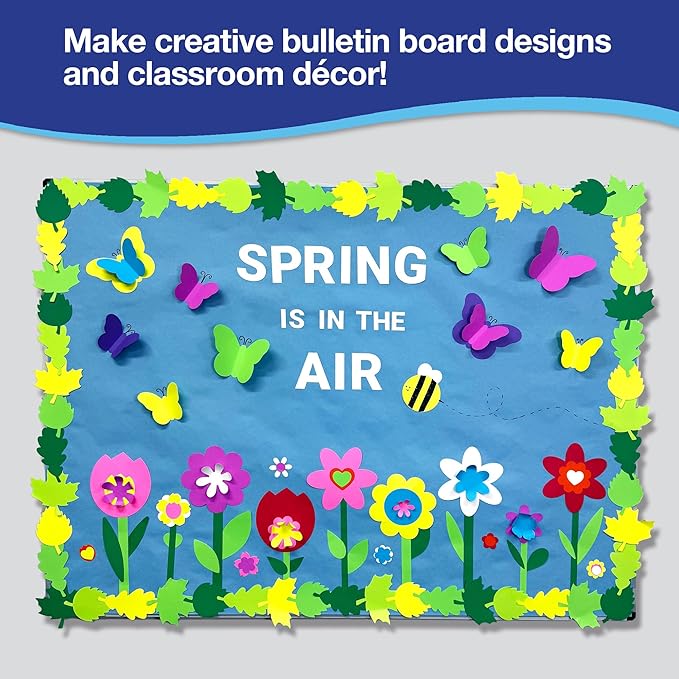 240 Pieces Spring Leaves, Butterflies, Flowers Punch Out Paper Cutouts in Assorted Spring Colors, 2-Sided US Made Card Stock for Spring Crafts, Bulletin Boards, Posters, and Spring Dance Parties