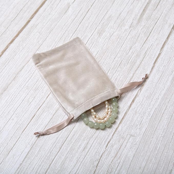 QIANF 12pcs Light Champagne Velvet Drawstring Bags 4x6 inches Glossy Small Velvet Cloth Gift Bags Jewelry Pouches for Storage Wedding Party Favor Christmas