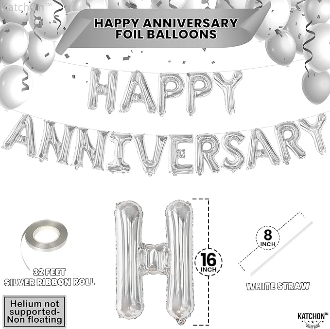 KatchOn Balloons - Letters 'Happy Anniversary' 16 Inch | Banner, Backdrop & Balloon Banner for Silver Anniversary Decor