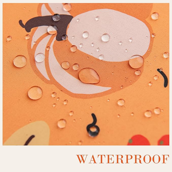 Thanksgiving Waterproof Tablecloth – Fall Harvest Pumpkins, Maple Leaves & Berries Print – Autumn Rectangle Table Cover for Dining or Party, Brown, W60 x L144 in