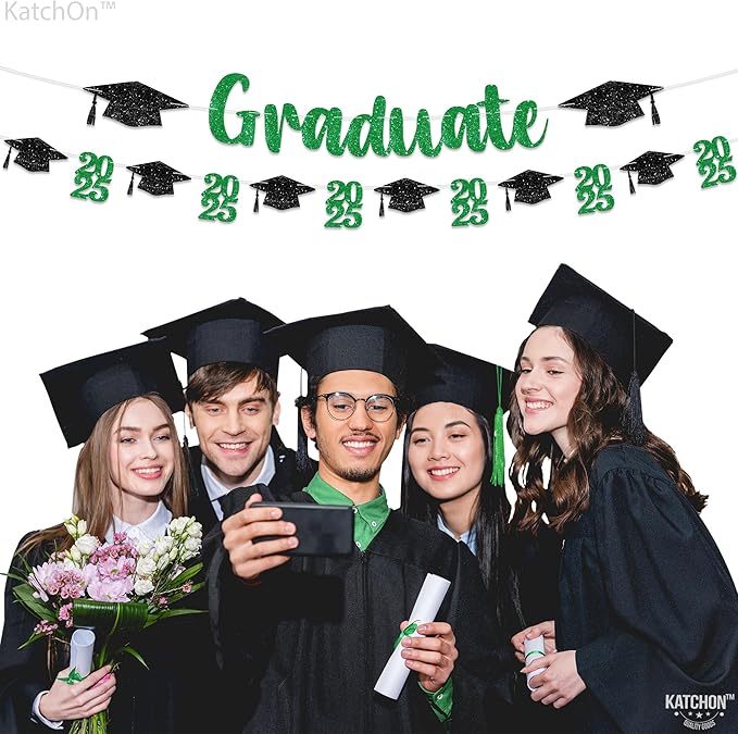 KatchOn, Glitter, Green and Black Graduation Banner - 10 Feet | Congrats Grad Banner for Grad Cap Decorations | Green Graduation Decorations 2025 | Congratulations Decorations | Class of 2025 Decorations