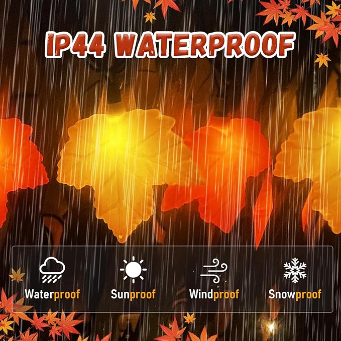 Abeja Fall Maple Leaf Lights, 8.5FT LED Leaf String Lights with 10 3D Orange Yellow Leaves, Indoor Outdoor Fall Lights for Bedroom Thanksgiving Party Garden Patio