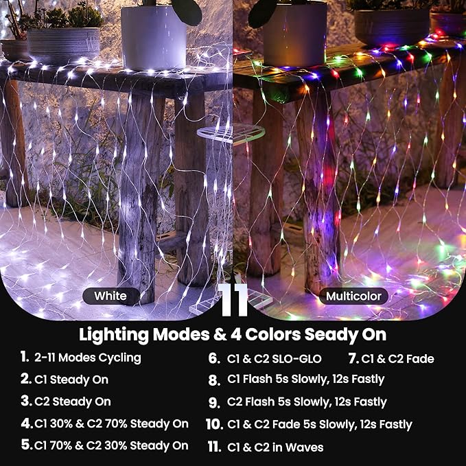 11.5ft x 5ft Color Changing Christmas Net Lights, 360 LED Bush Mesh Light with Remote, 11 Modes Color Changing White & Multicolor Christmas Lights, Plug in Fairy Twinkle Light for Yard Bush Xmas Decor