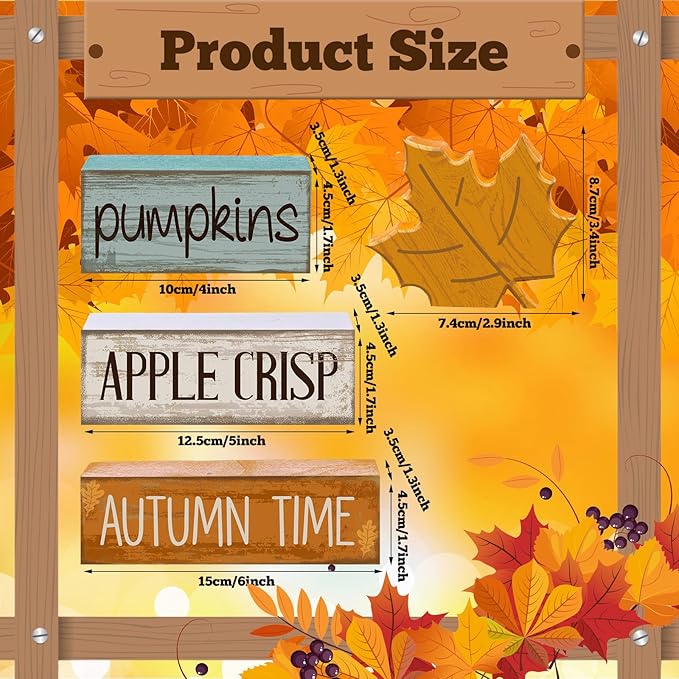 4 Pcs Thanksgiving Decoration for Home Wooden Maple Leaf Fall Tiered Tray Decor Thanksgiving Centerpiece Rustic Decorative Maple Leaf Block Signs Gift Farmhouse Autumn Decoration for Home