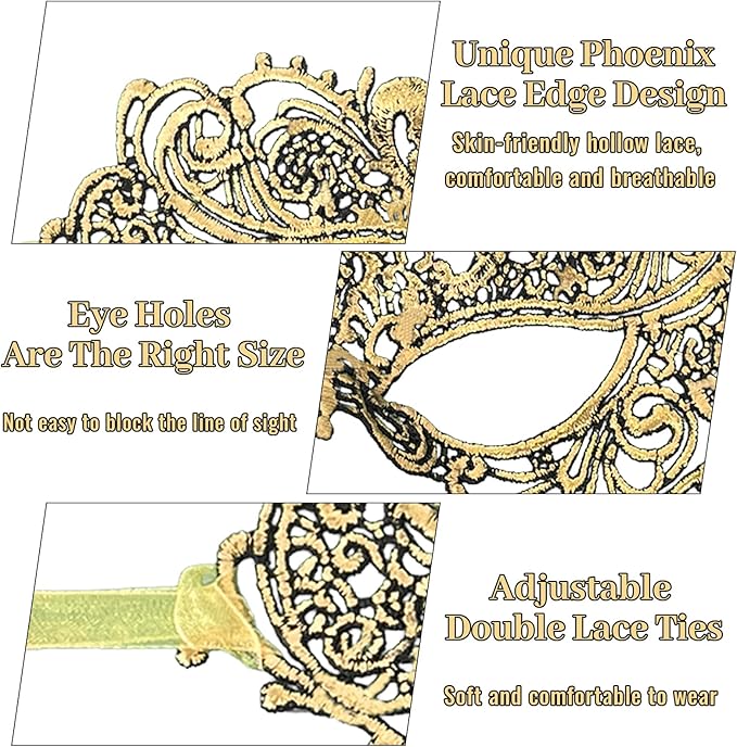 Erythem Masquerade Mask for Women, Venetian Lace Masquerade Mask for Halloween Mardi Gras Costume Party, Fit for Adult