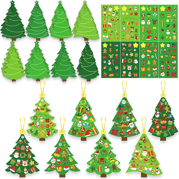BCCSNNM 48 Pcs Christmas Tree Stickers Kit for Christmas DIY Hanging Art Ornaments Making Your Own Xmas Craft for Winter Holiday Party Classroom Activities Party Favors Decoration