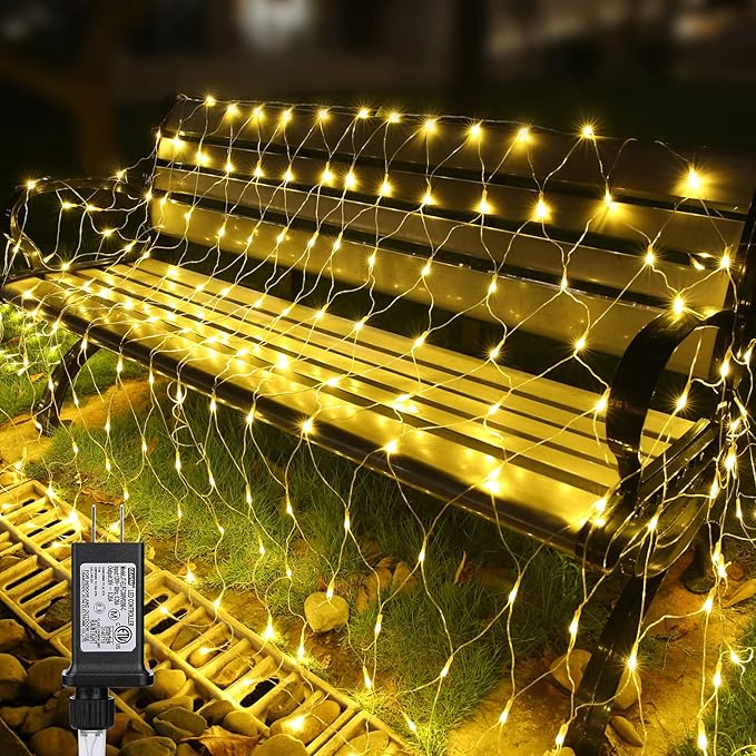 11.5ft x 5ft Christmas Net Lights Outdoor, 360 LED Net Lights with 8 Modes, Connectable, Timer, Waterproof Low Voltage Bush Mesh Fairy String Light for Yard Bush Christmas Indoor Decor (Warm White)