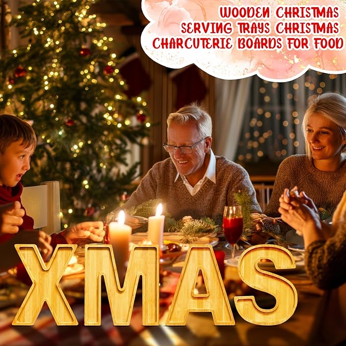 Christmas Charcuterie Boards Xmas Serving Platters Wooden Christmas Serving Trays for Food Candy Fruit Container Fillable Xmas Tabletop Serving Dish Charcuterie Boxes for New Year Party Home Supplies