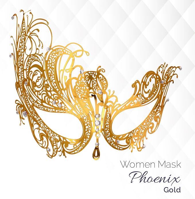Masquerade Mask for Couples Women and Men - 3 Pack Venetian Gold and Black Lace, Mardi Gras Mask