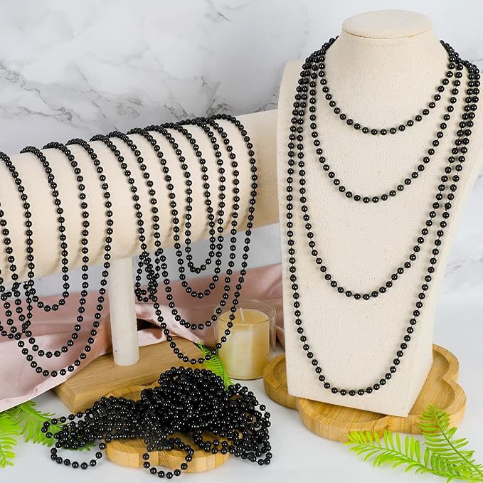 24 PCS Black Mardi Gras Beads Necklaces, Bulk Carnival Beaded Necklaces, 33" New Year Eve Costume Necklaces, Mardi Gras Accessories for Parade Throws Party Favors Decorations Holiday