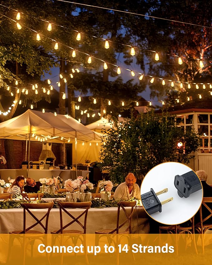 Outdoor String Lights Waterproof, 100FT (50FT 2Pack) Patio Lights Outdoor with 54 ST38 Edison Bulbs (4 Sqare), Hanging Lights with Plug in Cord for Porch, Backyard, Bistro, Garden, 2700K