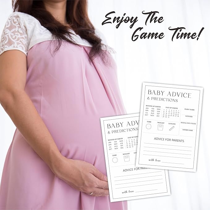 5" X 7" Baby Shower Party Games-Set Of 30 Minimalism Black & White-Prediction & Advice Game For Guest-Wishes For Baby-Baby Announcement Gender Reveal Game Card 02